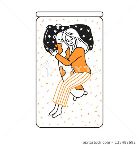 Woman Sleeping Hugging Pillow Woman Sleeping Hugging Pillow 135482692