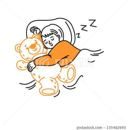 Child Sleeping with Teddy Bear Illustration Child Sleeping with Teddy Bear Illustration 135482693