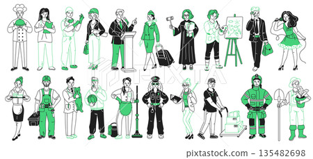 Diverse Occupations Illustrated in Minimalist Style Diverse Occupations Illustrated in Minimalist Style 135482698