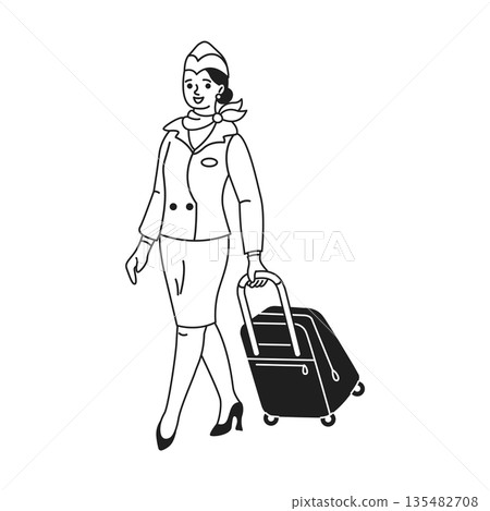 Flight Attendant Walking with Luggage Illustration 135482708