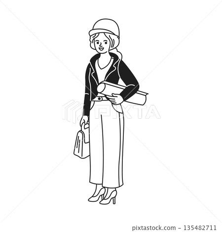 Confident Female Architect with Plans Confident Female Architect with Plans 135482711