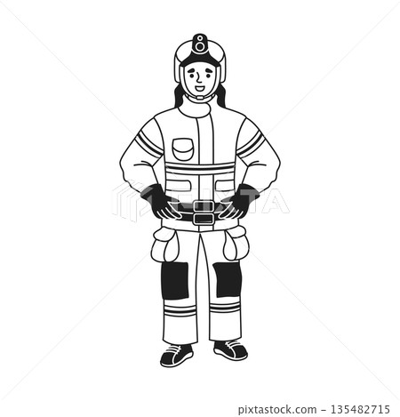 Illustration of Female Firefighter in Gear Illustration of Female Firefighter in Gear 135482715