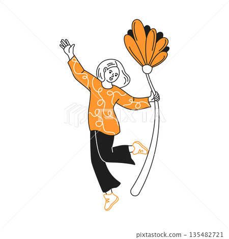 Joyful Person Holding Large Flower Illustration 135482721