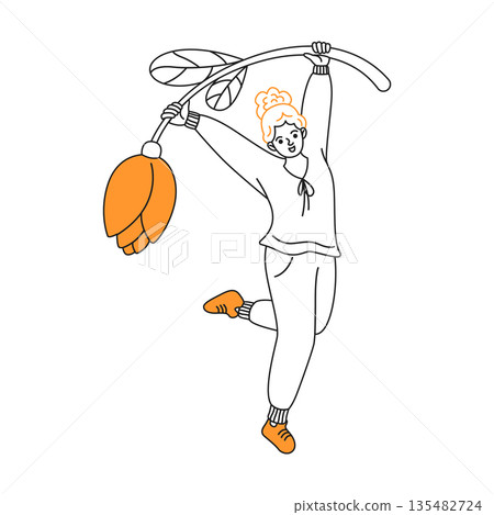 Joyful Girl Swinging on a Giant Flower 135482724