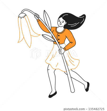 Girl Holding a Giant Flower Illustration Girl Holding a Giant Flower Illustration 135482725