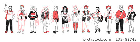 Diverse Group of Young Students in Casual Outfits Diverse Group of Young Students in Casual Outfits 135482742