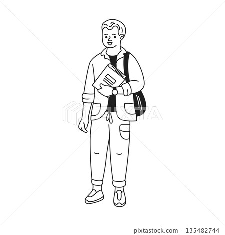Young Student Holding Books with Backpack Young Student Holding Books with Backpack 135482744