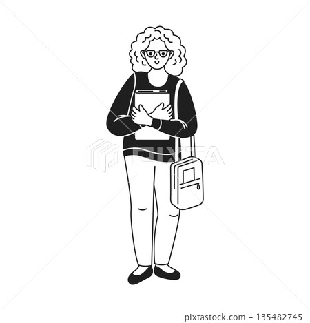 Cartoon Woman Holding Books with Curly Hair Illustration 135482745
