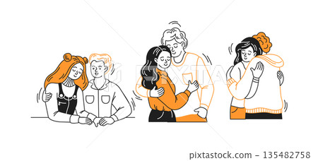 Vector illustration of people hugging in pairs Vector illustration of people hugging in pairs 135482758