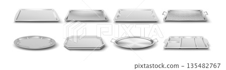 Set of Eight Different Metal Trays in Various Shapes 135482767