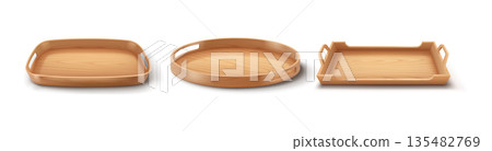 Set of Three Wooden Serving Trays in Different Shapes 135482769