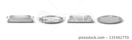 Set of four silver metal trays in various shapes Set of four silver metal trays in various shapes 135482770
