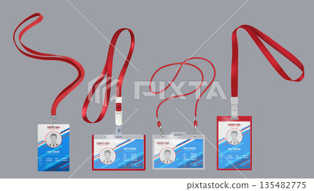 Red Lanyards with Identification Badges 135482775