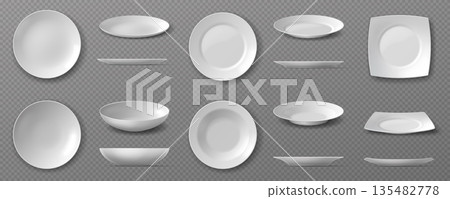 Collection of Realistic Ceramic Plates on Transparent Background 135482778