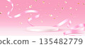 Pink Festive Ribbon with Confetti on Podium 135482779