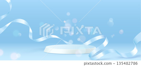 Minimalist Podium on Light Blue Background with Ribbons 135482786