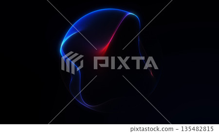 Glowing red and blue plasma energy sphere with soft light gradients and futuristic digital atmosphere on dark background. 135482815