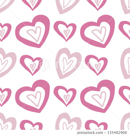 Cute hand drawn seamless pattern with pink hearts. Valentines Day vector background. Cute hand drawn seamless pattern with pink hearts. Valentines Day vector background. 135482908