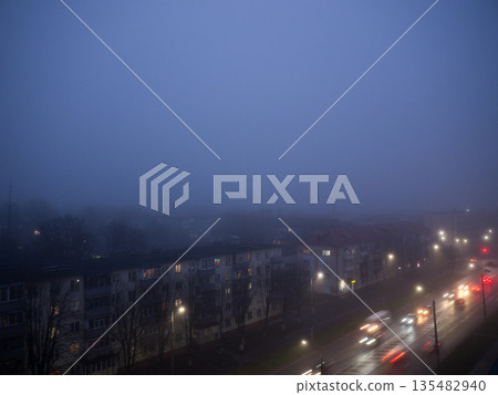 Architectural objects. Autumn. Fog. 135482940