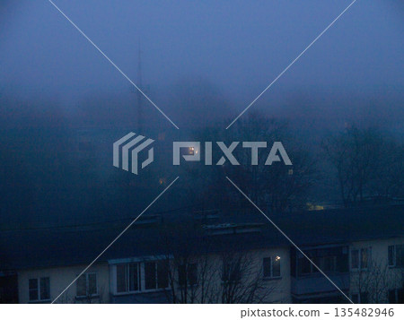 Architectural objects. Autumn. Fog. 135482946