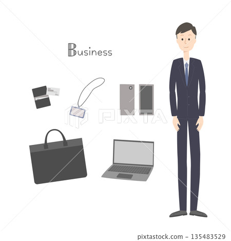 A young man wearing a suit and a set of business accessories 135483529