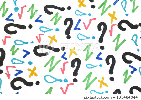 Hand-drawn icons in different colors with markers depicting mathematical and orthographic signs. Hand-drawn icons in different colors with markers depicting mathematical and orthographic signs. 135484044