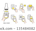 Simple line icon set for smartphone payment, QR code, and touch payment (yellow) 135484082