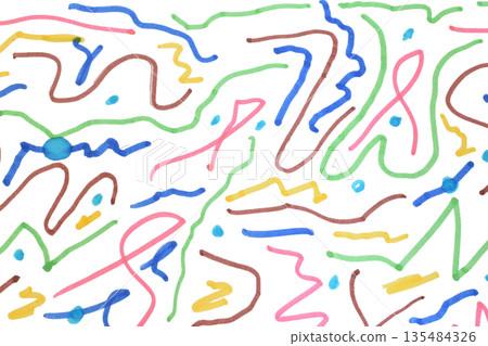Numerous curved lines drawn chaotically with colored markers. 135484326