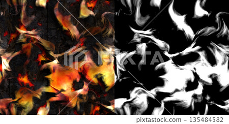 Vibrant fire seamless pattern. Swirling flames via an alpha channel. Vibrant fire seamless pattern. Swirling flames via an alpha channel. 135484582