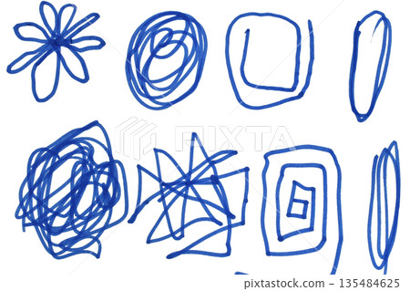 Numerous dynamic strokes symbolizing the chaos, confusion, and complexity of human emotions and thoughts. A set of hand-drawn strokes 135484625