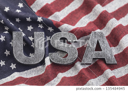 USA inscription acronym on American flag USA inscription acronym on American flag 135484945