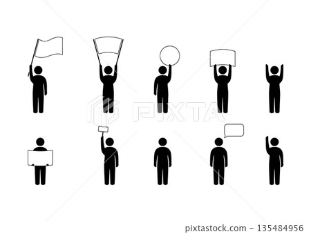 A set of black icons of people and people holding various empty frames for information without a background. 135484956