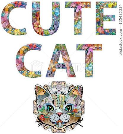 Words CUTE CAT. Vector decorative zentangle object for any purpose 135485334