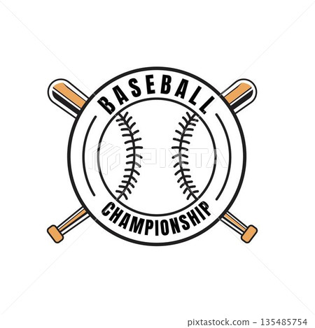 Vintage style Baseball Tournament Logo Design featuring crossed bat and ball symbols. Perfect for baseball tournaments, championships, leagues, and school competitions. 135485754