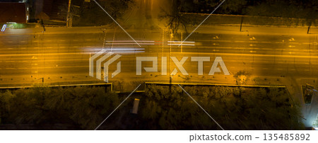 asphalt road at night, view from above asphalt road at night, view from above 135485892