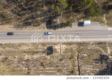 asphalt road, view from above asphalt road, view from above 135485934