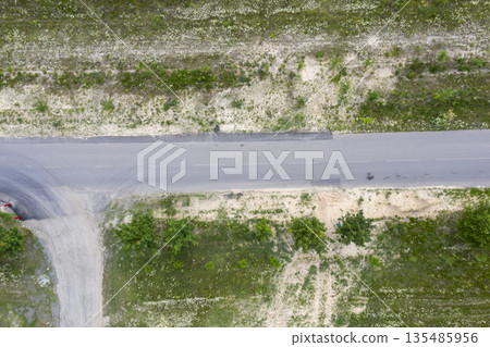 asphalt road, view from above asphalt road, view from above 135485956