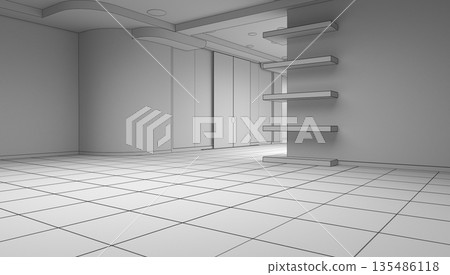 empty pavilion, interior visualization, 3D illustration 135486118