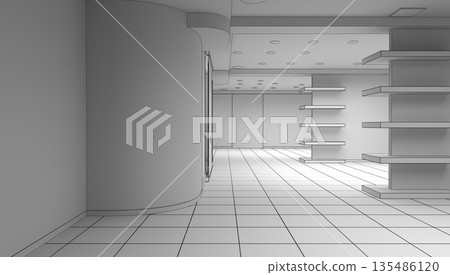 empty pavilion, interior visualization, 3D illustration empty pavilion, interior visualization, 3D illustration 135486120