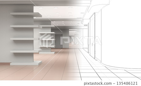 empty pavilion, interior visualization, 3D illustration empty pavilion, interior visualization, 3D illustration 135486121