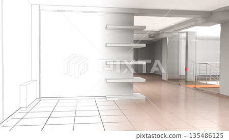 empty pavilion, interior visualization, 3D illustration 135486125