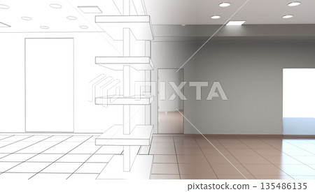 empty pavilion, interior visualization, 3D illustration empty pavilion, interior visualization, 3D illustration 135486135