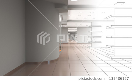 empty pavilion, interior visualization, 3D illustration 135486137
