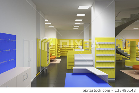 shopping mall, interior visualization, 3D illustration 135486148