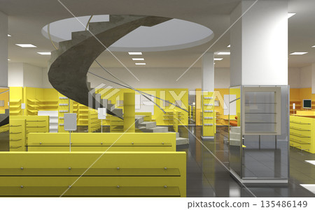 shopping mall, interior visualization, 3D illustration shopping mall, interior visualization, 3D illustration 135486149
