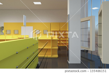 shopping mall, interior visualization, 3D illustration 135486151