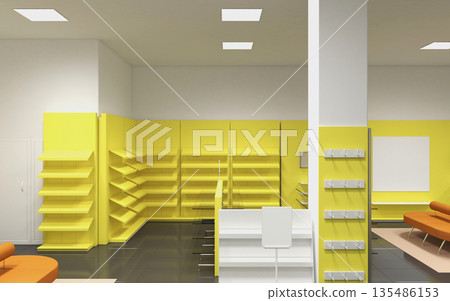 shopping mall, interior visualization, 3D illustration 135486153