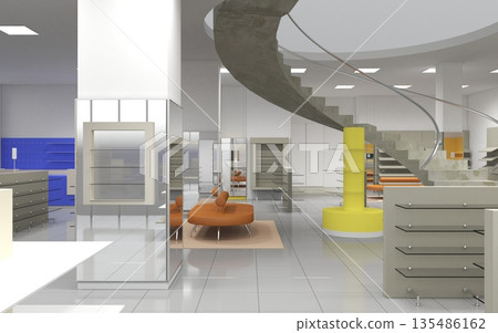 shopping mall, interior visualization, 3D illustration 135486162