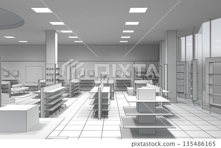shopping mall, interior visualization, 3D illustration 135486165