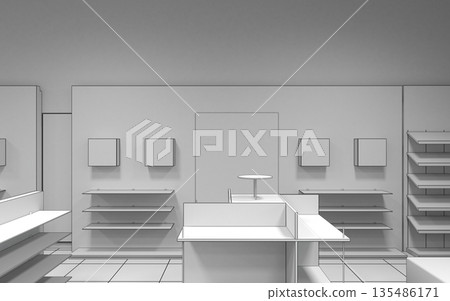 shopping mall, interior visualization, 3D illustration 135486171